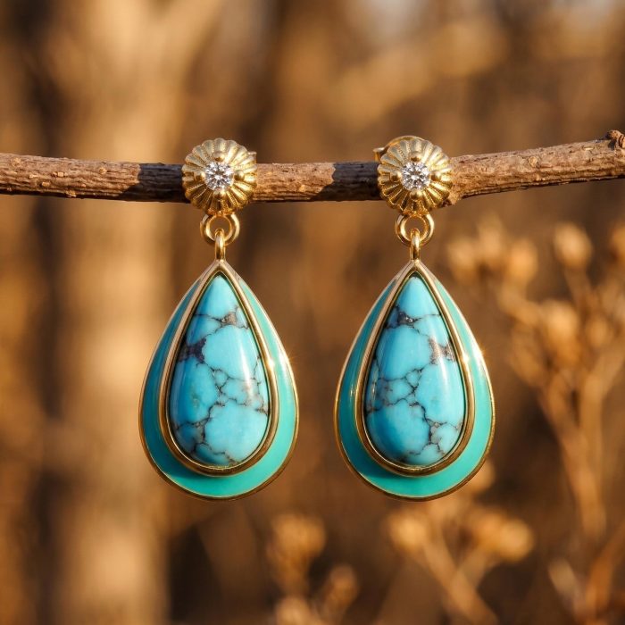 Ripple Teardrop Earrings - Turquoise 1