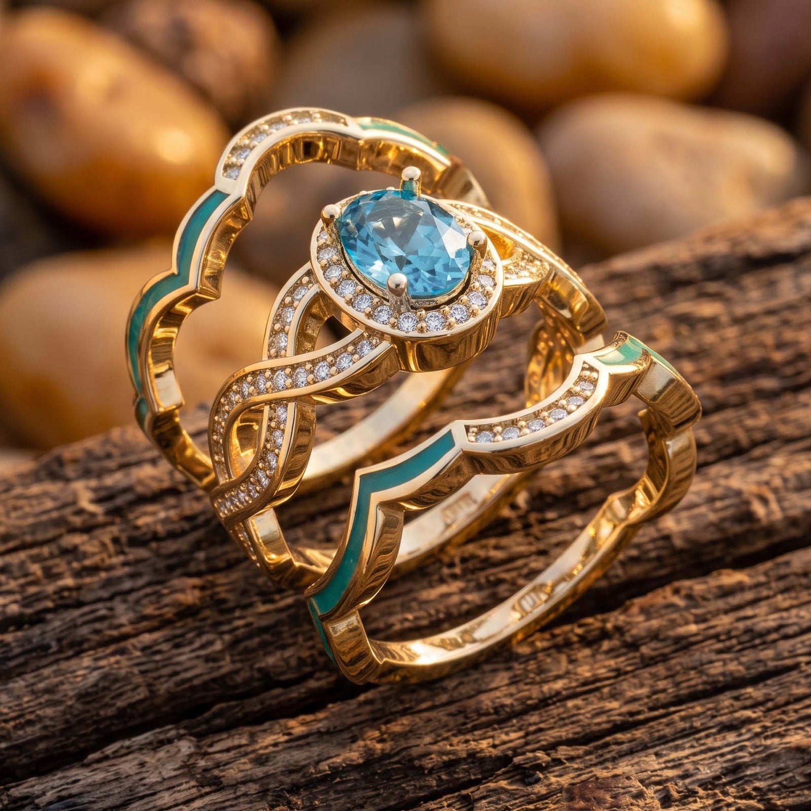 Sunset Canyons Ring - Aquamarine & Gold 3