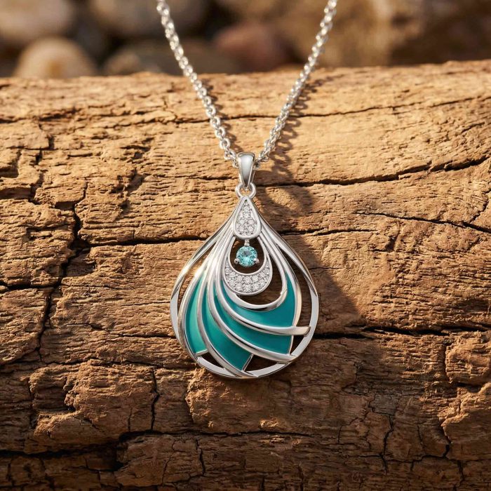 Zephyr Teardrop Necklace - Aquamarine 1