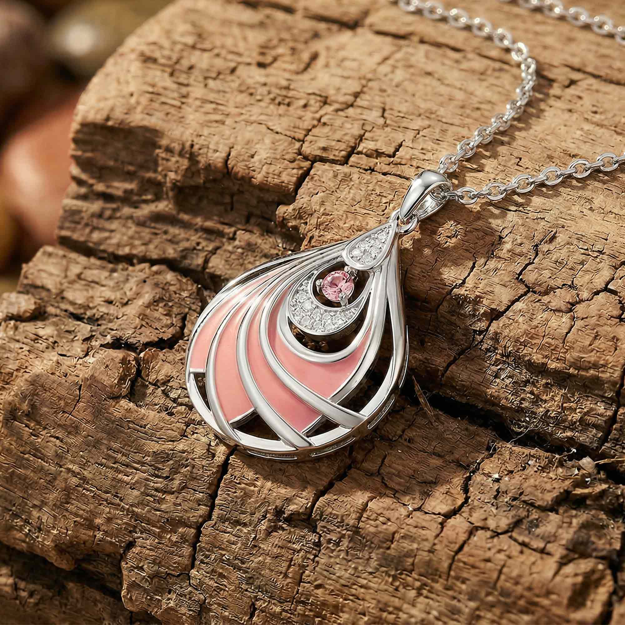 Zephyr Teardrop Necklace - Rose Quartz & Pink 3