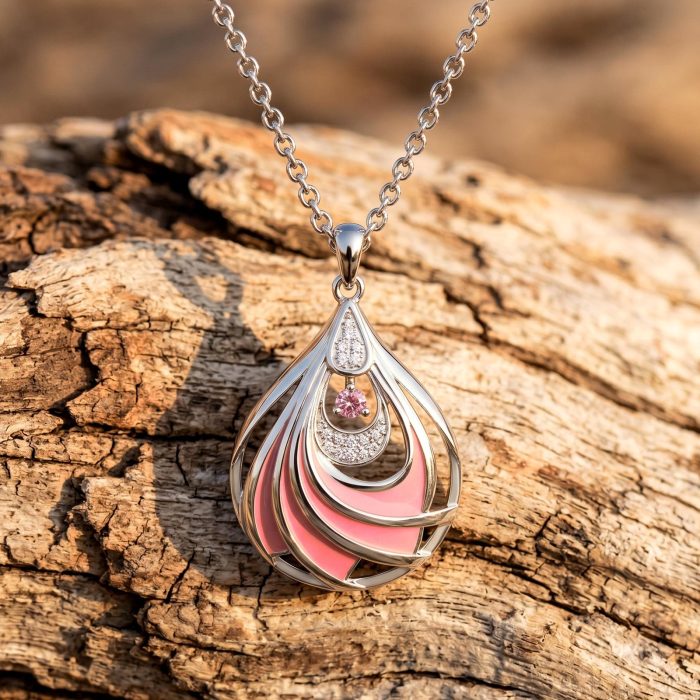 Zephyr Teardrop Necklace - Rose Quartz ＆ Pink 1