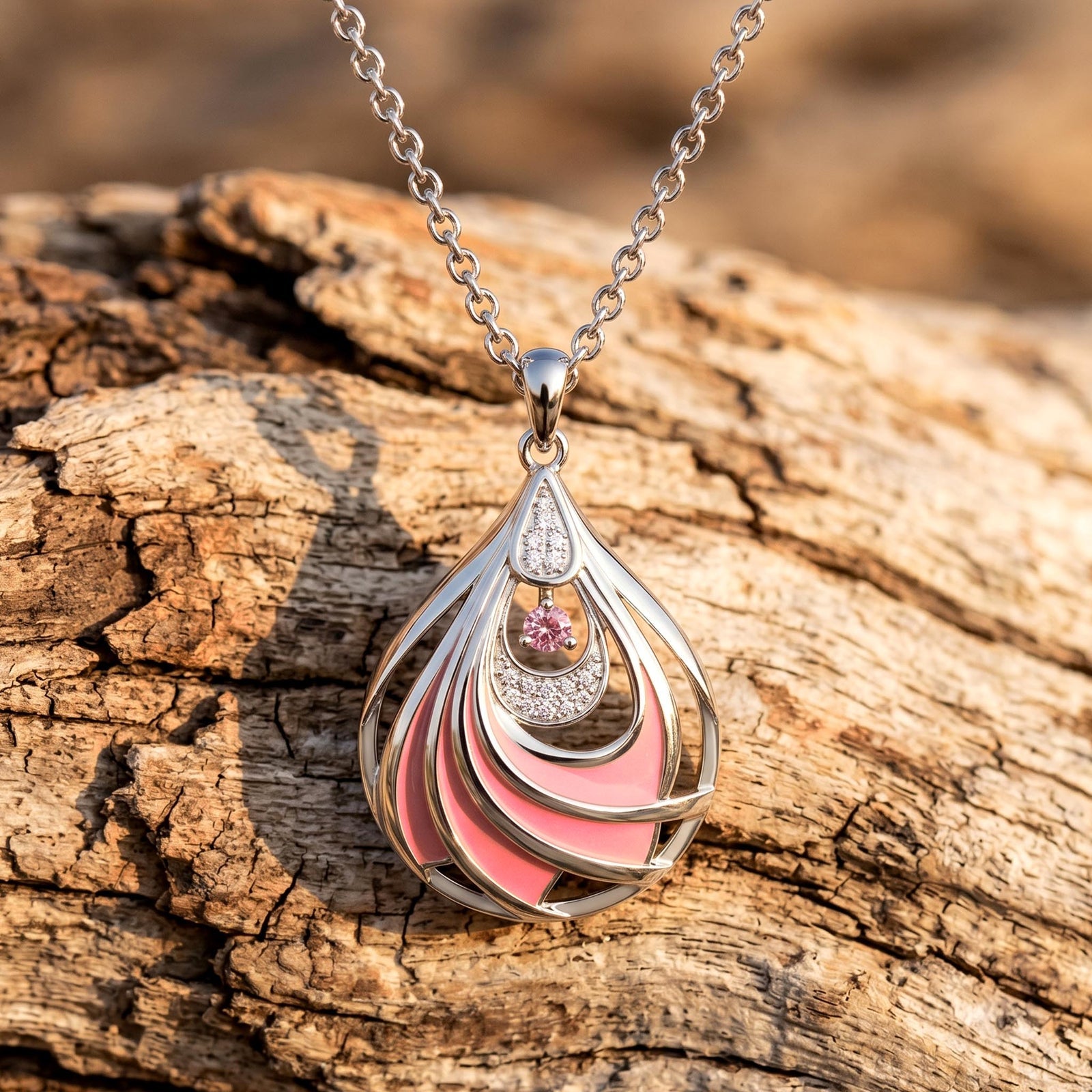 Zephyr Teardrop Necklace - Rose Quartz & Pink 1