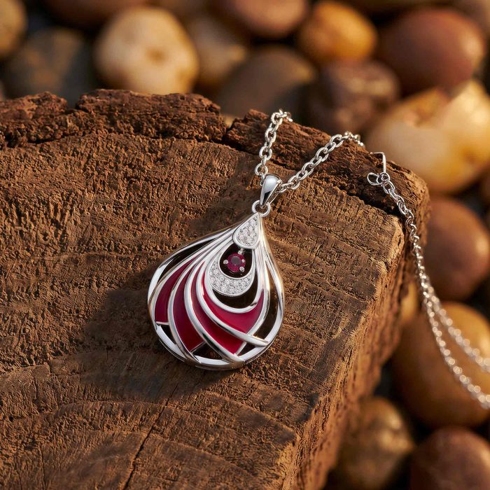 Zephyr Teardrop Necklace - Ruby & Red 1